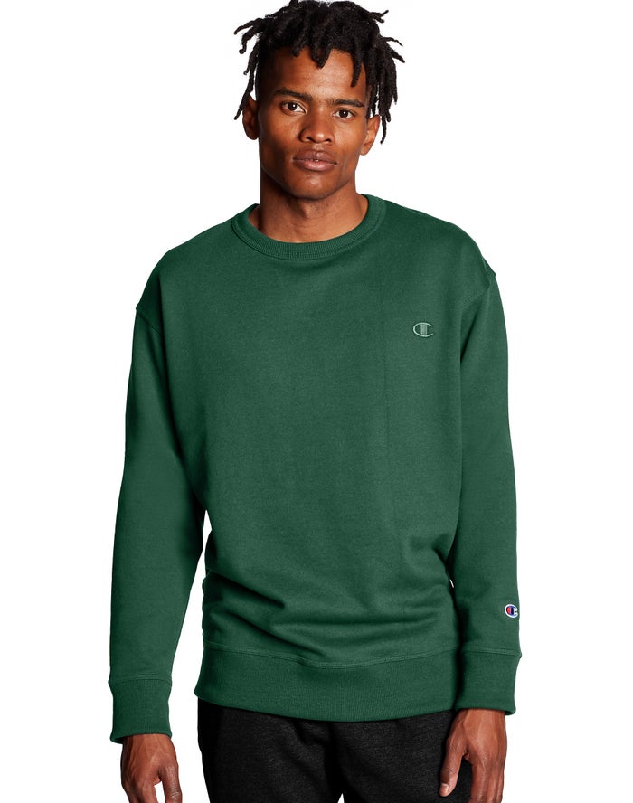 Champion Sweatshirt Heren - Groen - Powerblend Fleece Crew C Logo ( 706931-YFB )